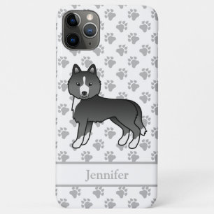 Meist schwarz sibirischer Husky Cartoon Dog & Name Case-Mate iPhone Hülle
