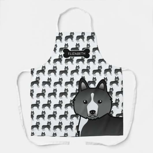 Meist schwarz sibirischer Husky Cartoon Dog & Name Schürze (Vorderseite)