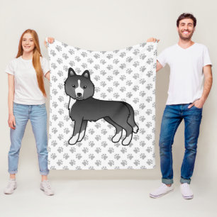 Meist schwarzer sibirischer Husky-Cartoon-Hund & P Fleecedecke