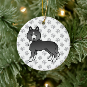 Meist schwarzer sibirischer Husky Niedlicher Carto Keramik Ornament