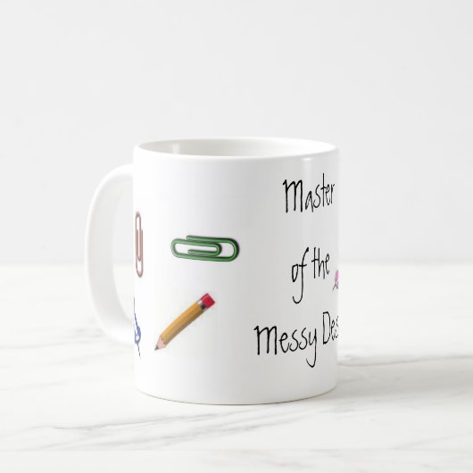 Meister der unordentlichen Schreibtisch-Tasse Kaffeetasse (Vorderseite Links)