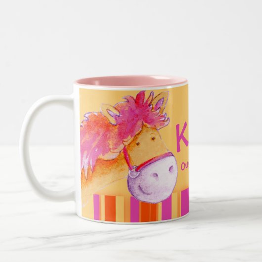 Meister-Pferdereiter des Ponys nennt rosa Mädchen Zweifarbige Tasse (Links)