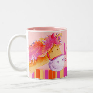 Meister-Pferdereiter des Ponys nennt rosa Mädchen Zweifarbige Tasse