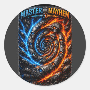 Meistere den Mayhem-Totenkopf – Fire vs Ice Electr Runder Aufkleber