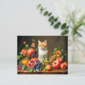 Meisterkatze unter Obst und Blume Postkarte (Stehend Vorderseite)