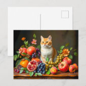 Meisterkatze unter Obst und Blume Postkarte (Vorne/Hinten)