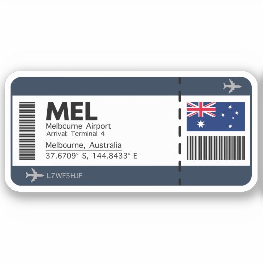 MEL Melbourne Boarding Pass - Airport Ticket Aufkleber (Vorderseite)