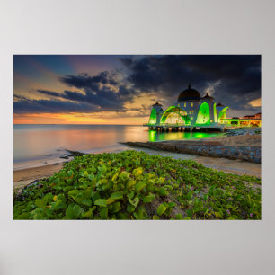 Melaka während Sonnenuntergangs   Masjid Selat Poster