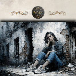 Melancholic Urban Woman Blue Gray Decoupage Seidenpapier