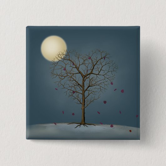 Melancholie Herzform Gestreifter Baum im Vollmond Button (Vorderseite)
