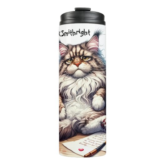 Melancholie Katze mit Wein und Liebe Brief Thermosbecher (Vorderseite)