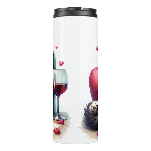 Melancholie Katze mit Wein und Liebe Brief Thermosbecher (Rückseite)