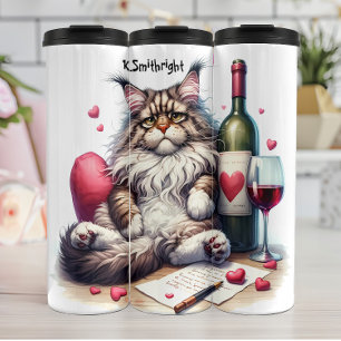 Melancholie Katze mit Wein und Liebe Brief Thermosbecher