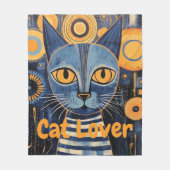Melancholisch Boho Blue Yellow Cat Lover Fleecedecke (Vorderseite)