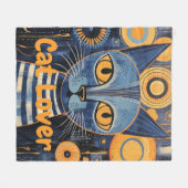 Melancholisch Boho Blue Yellow Cat Lover Fleecedecke (Vorderseite (Horizontal))