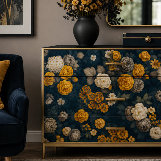 Melancholisch marineblaue und goldene botanische D Seidenpapier
