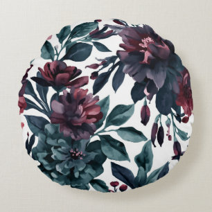 Melancholische Aquarell-Botanik-Blüten Floral Rundes Kissen
