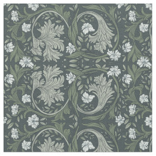 melancholische Blumen Acanthus Grünpflanze Damast Stoff