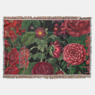 Melancholische Blumen in Schwarz und Burgunderrot Decke