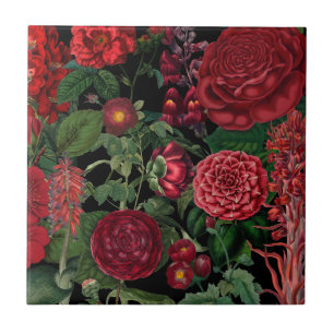 Melancholische Blumen in Schwarz und Burgunderrot Fliese
