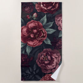 Melancholische Blumen Watercolor Dunkelrotes Muste Strandtuch