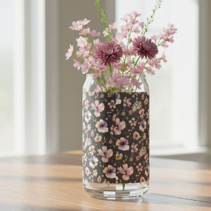Melancholische Boho-Aquarell-Rosa-Wildblumen-Muste Dosenglas