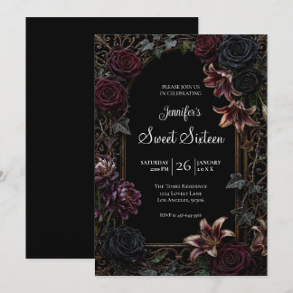Melancholische Florale Gothic Sweet 16 Einladung