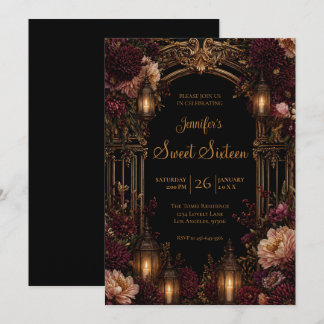 Melancholische Florale Gothic Sweet 16 Einladung