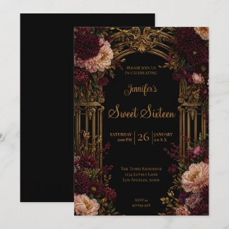 Melancholische Florale Gothic Sweet 16 Einladung