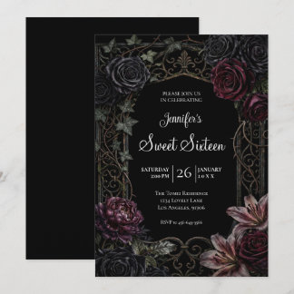 Melancholische Florale Gothic Sweet 16 Einladung
