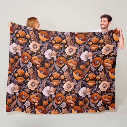 Melancholische Mohnblumen auf schwarzem Muster Fleecedecke (Beispiel)