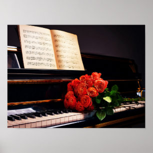 Melancholische Musik - Klavier und rote Rosen Poster