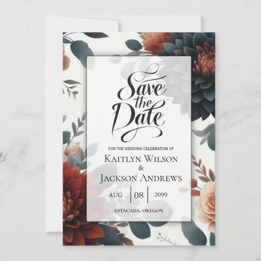 Melancholische Rustikale Herbstblumen Hochzeit Save The Date (Vorderseite)