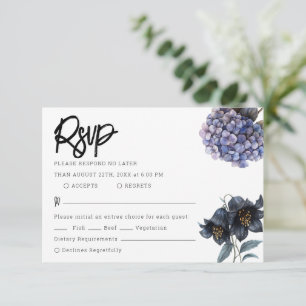 Melancholische schwarze florale klassische Typogra RSVP Karte