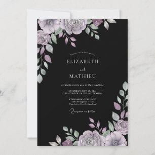 Melancholische Veilchen-Laub-Eukalyptus-Hochzeit Einladung