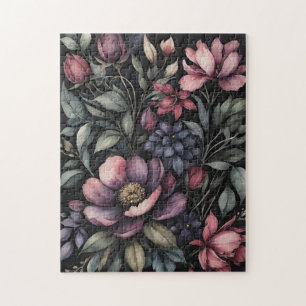 Melancholische Vintage-Botanik-Aquarell-Blumenmust Puzzle