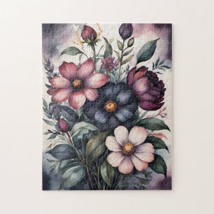 Melancholische Vintage-Botanik-Aquarell-Blumenmust Puzzle