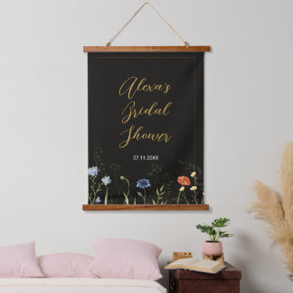 Melancholische Wildblumen-Boho-Botanik  Wandteppich Mit Holzrahmen