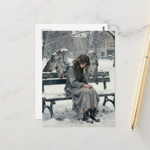 Melancholischer Engel im schneebedeckten Park-Tusc Postkarte