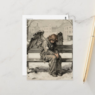 Melancholischer Engel in einem schneebedeckten Sta Postkarte