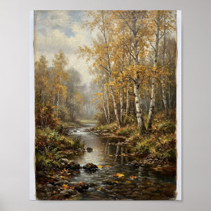 Melancholischer Herbst-Birkenwald-Bach I Poster