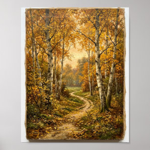 Melancholischer Herbst-Birkenwald-Bach II Poster