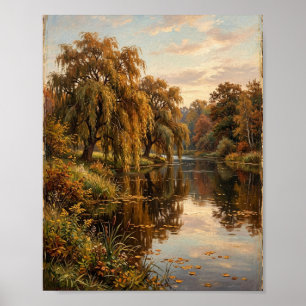 Melancholischer Herbstfluss Reflexionen Weinende W Poster