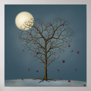 Melancholischer Herz Gestreifter Baum unter dem Vo Poster