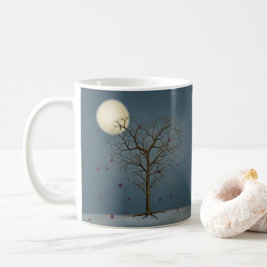 Melancholischer Herzschlag Gestreifter Baum unter Kaffeetasse (Mit Donut)