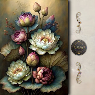 Melancholischer Lotus Blumen Botanischer Dekor mit Seidenpapier