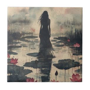 Melancholischer Lotus-Nebel-Wasserfarbeneffekt (1) Fliese
