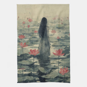 Melancholischer Lotus-Nebel-Wasserfarbeneffekt (2) Geschirrtuch