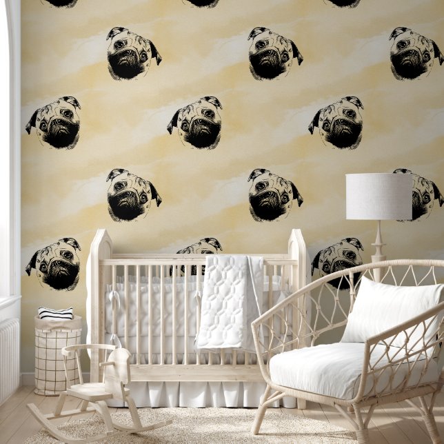 Melancholischer Mops Head - Linien Silhouette 1 Tapete (Kinder)
