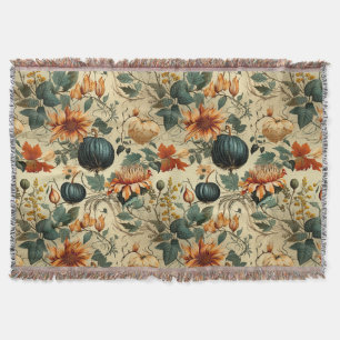 Melancholischer Teal-Kürbis Herbst Floral Vintage Decke